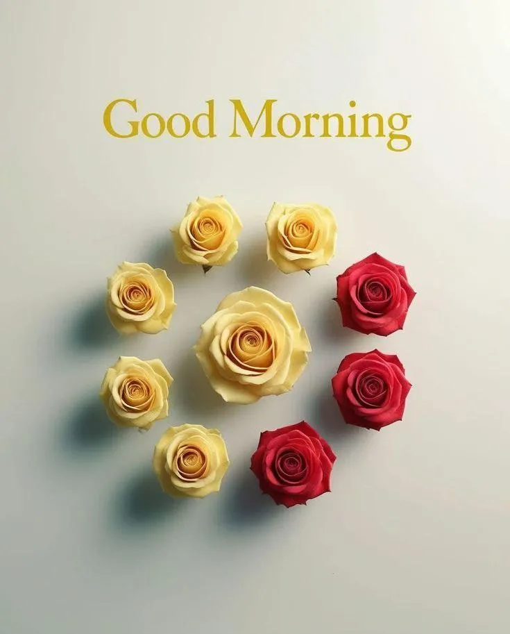 Gold and Red Roses Image with Morning Text Hd Image