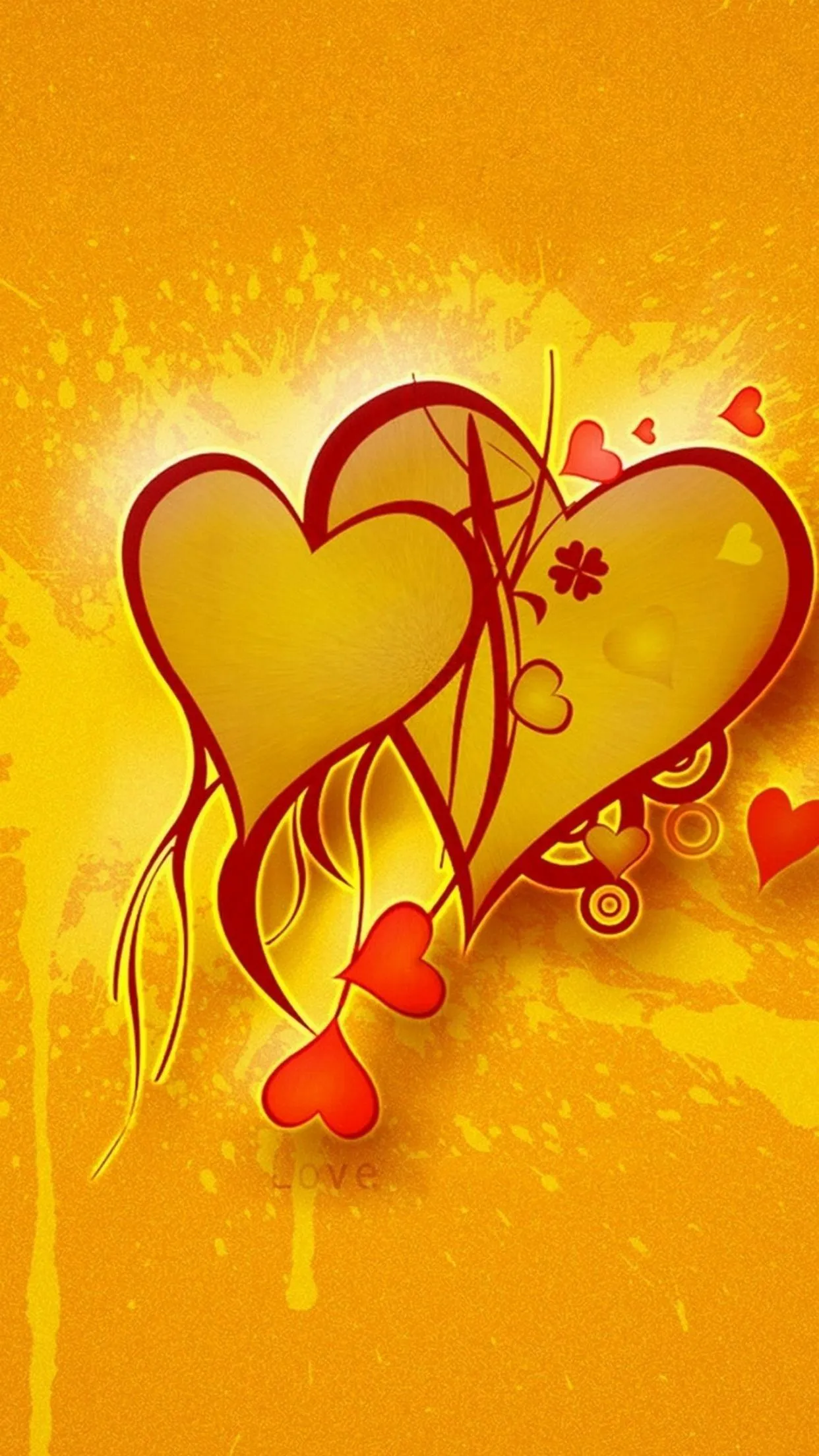 Golden Heart Splash Design of Bright Affection Wallpaper