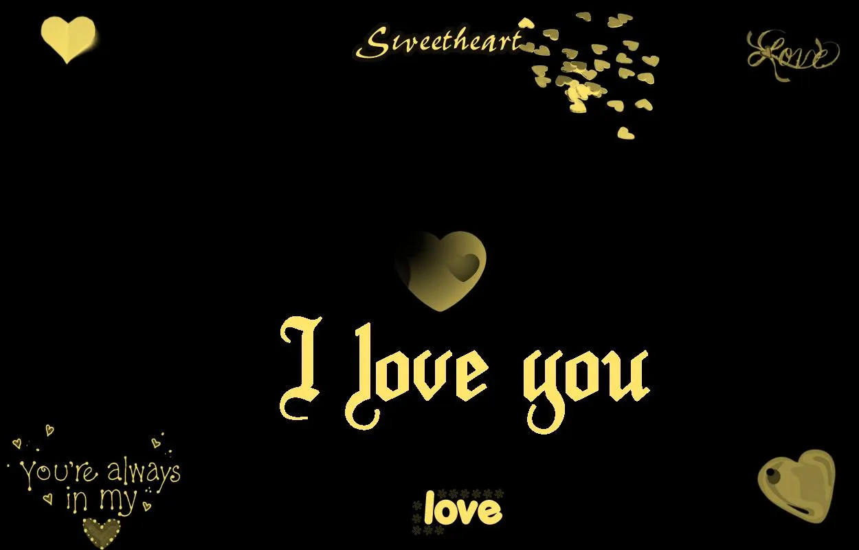 Golden I Love You Text on Black Romantic Design Wallpaper
