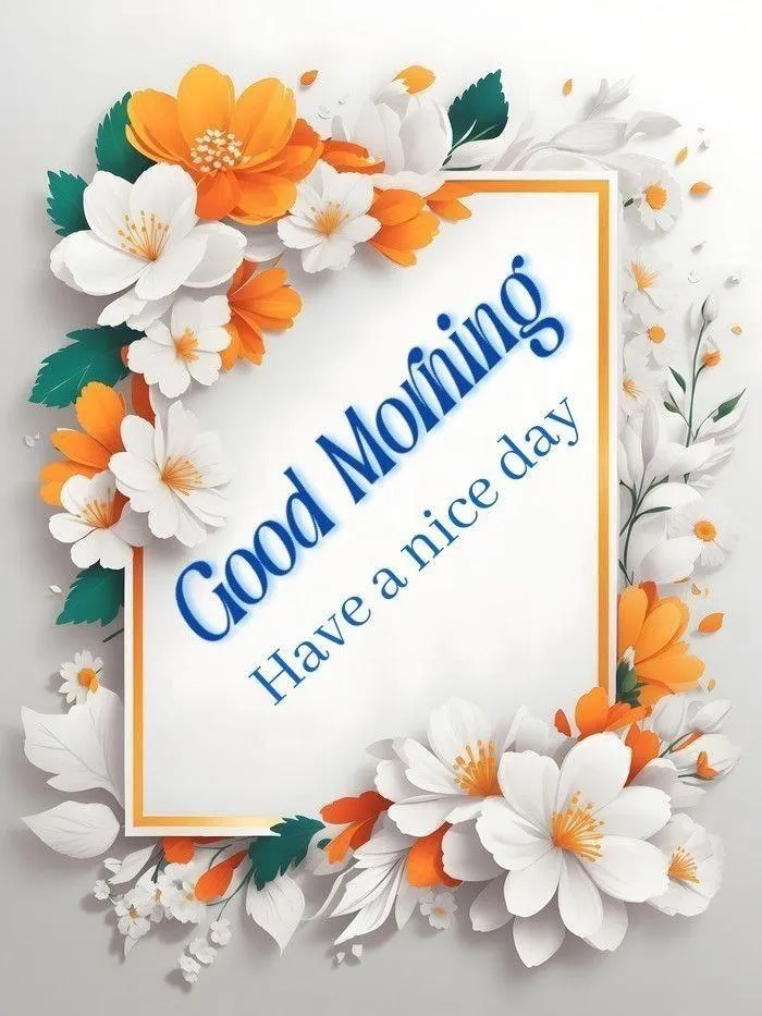 Good Morning Blue and White Floral Design with Positive