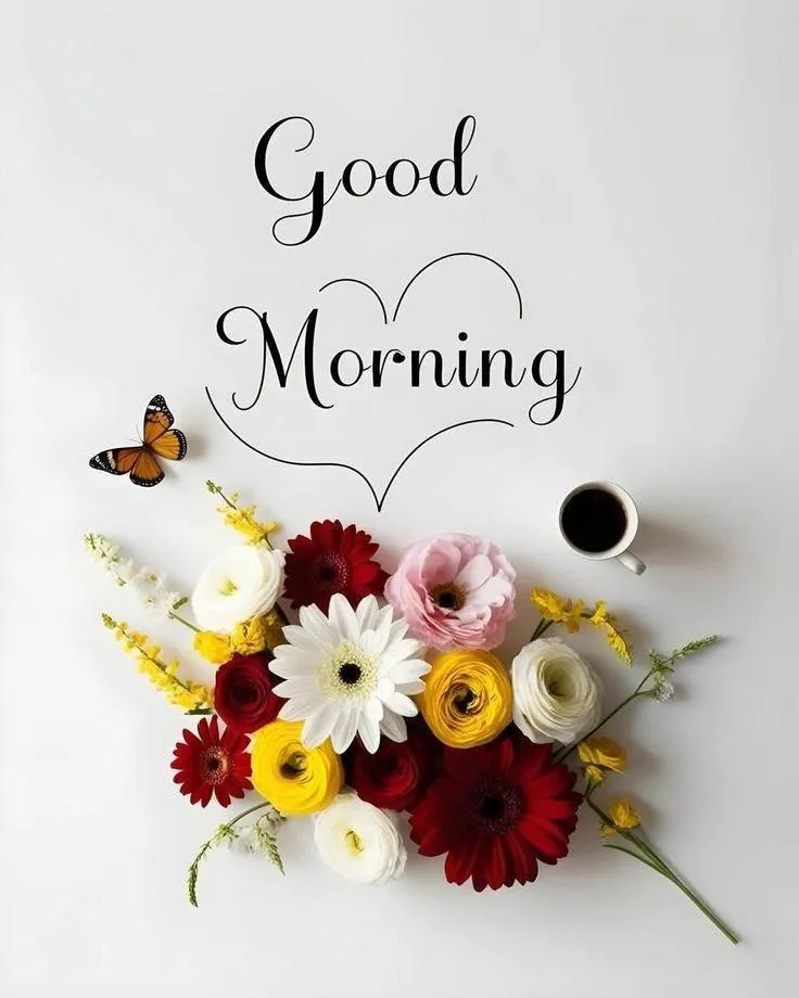 Good Morning Bouquet of Colorful Flowers with Simple Text