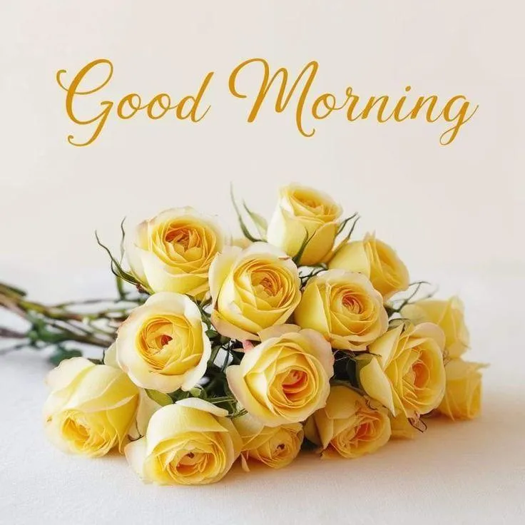 Good Morning Bouquet of Yellow Roses with Simple Text