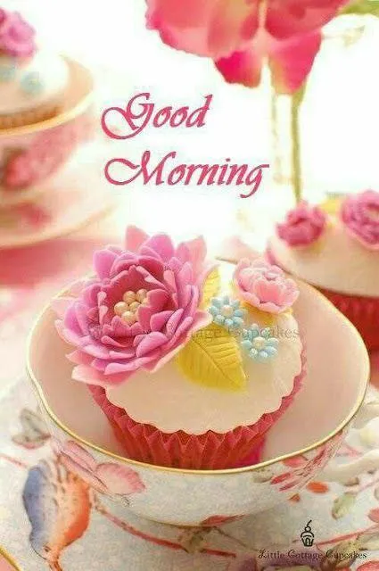 Good Morning Cake and Flower Greeting Card Wallpaper
