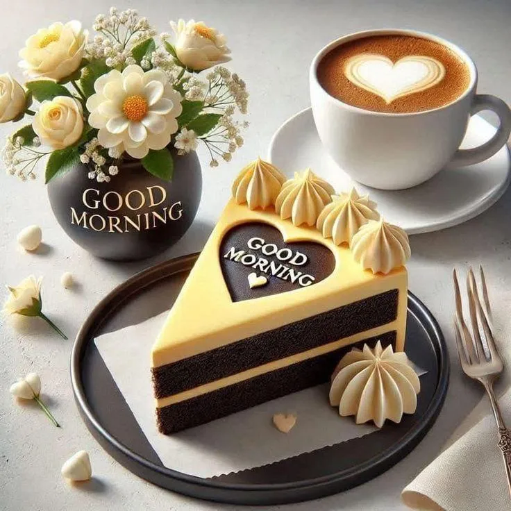 Good Morning Coffee Cake and Heart Shaped Cocoa Design