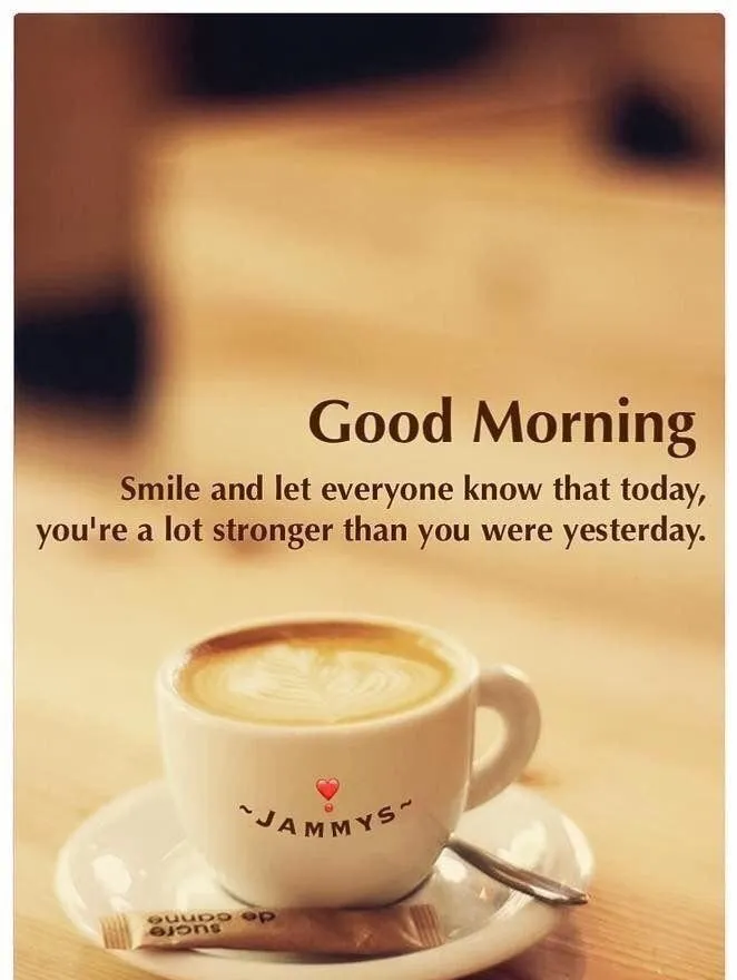 Good Morning Coffee Cup on Wooden Table Free Wallpaper