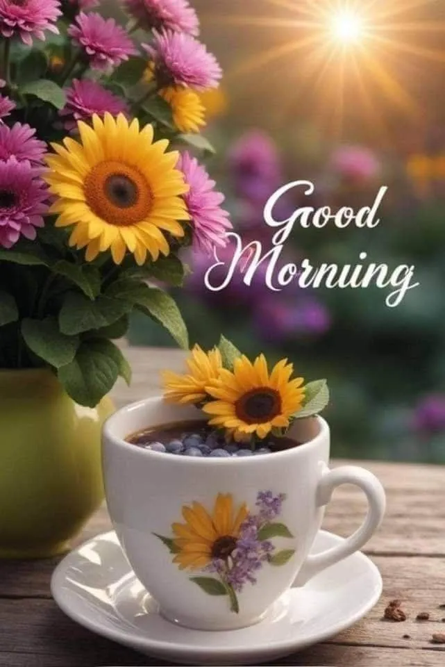 Good Morning Coffee Cup with Flower and Soft Glow Image