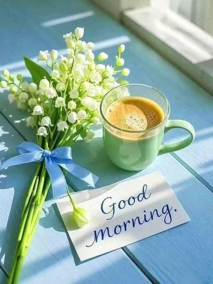 Good Morning Cup of Tea with Flowers and Simple Text