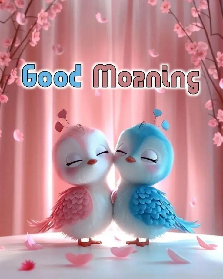 Good Morning Cute Blue Cartoon Mouse with Flower Image