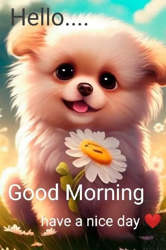 Good Morning Cute Puppy Greeting for a Happy Day Wallpaper