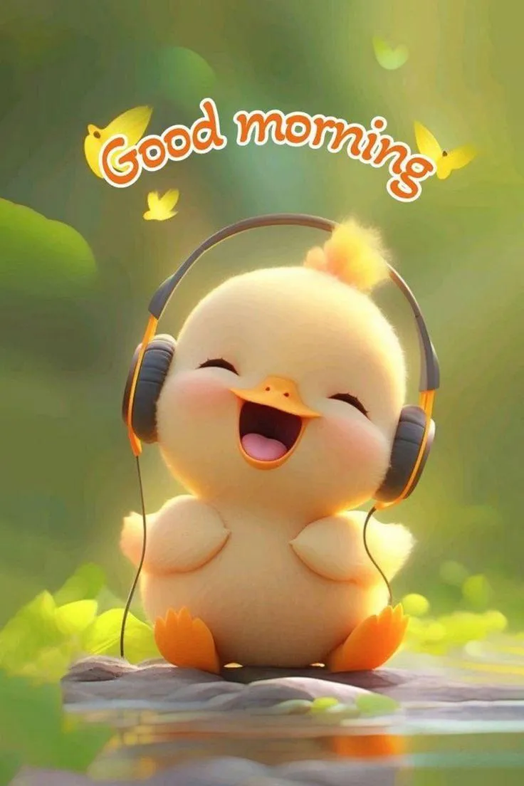 Good Morning Cute Yellow Bird with Green Leaves Wallpaper