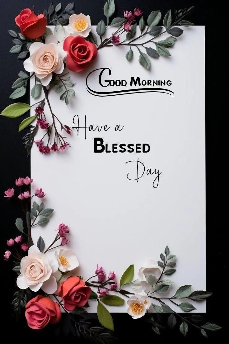 Good Morning Flower and Quote in Black and White Style