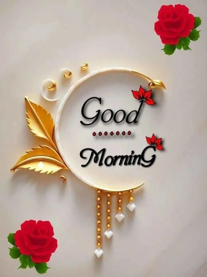 Good Morning Greeting with Rose Border and Golden Accents