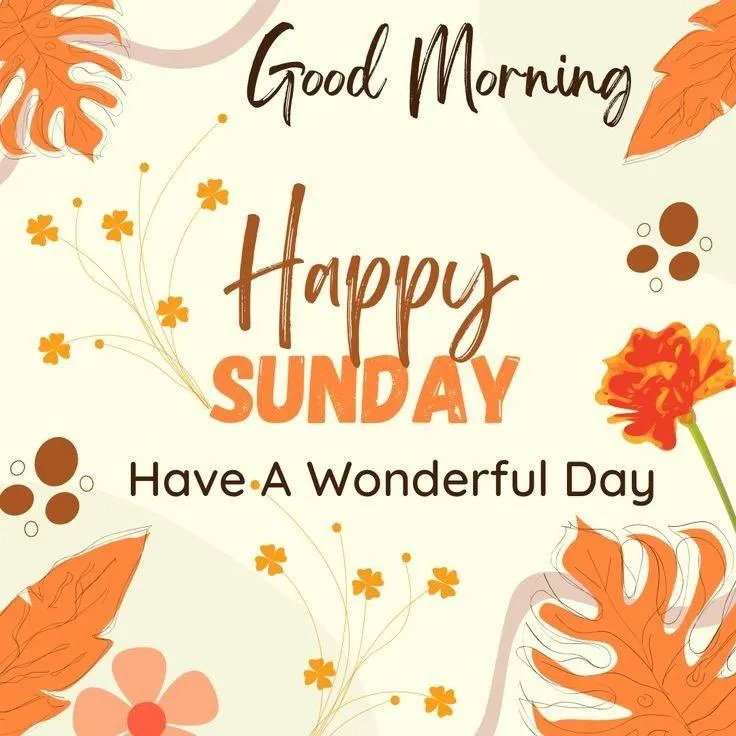 Good Morning Happy Sunday Greeting with Autumn Leaves