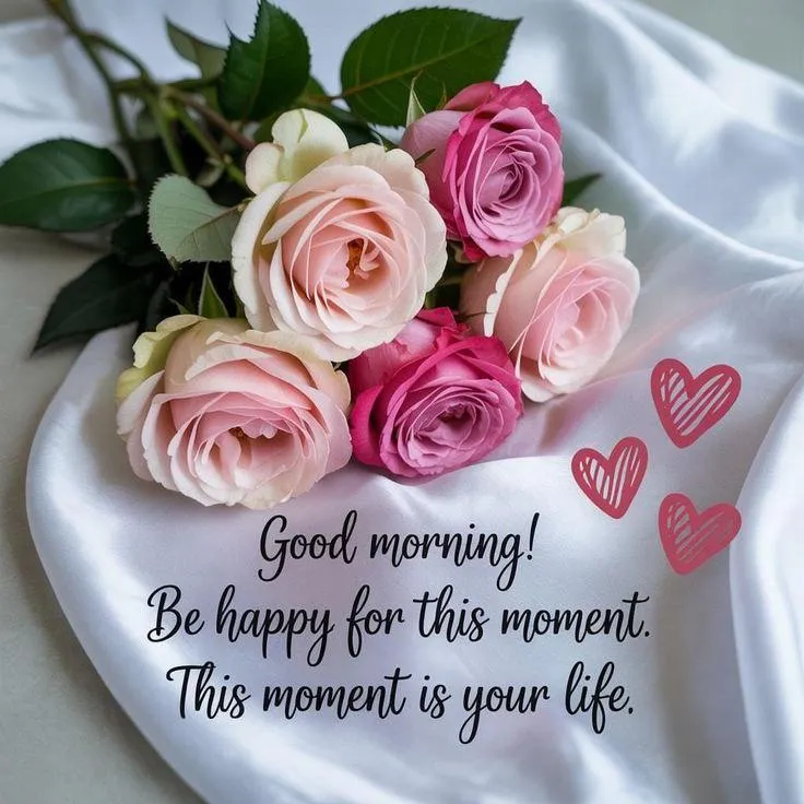 Good Morning Message with Pink Rose Bouquet Wallpaper