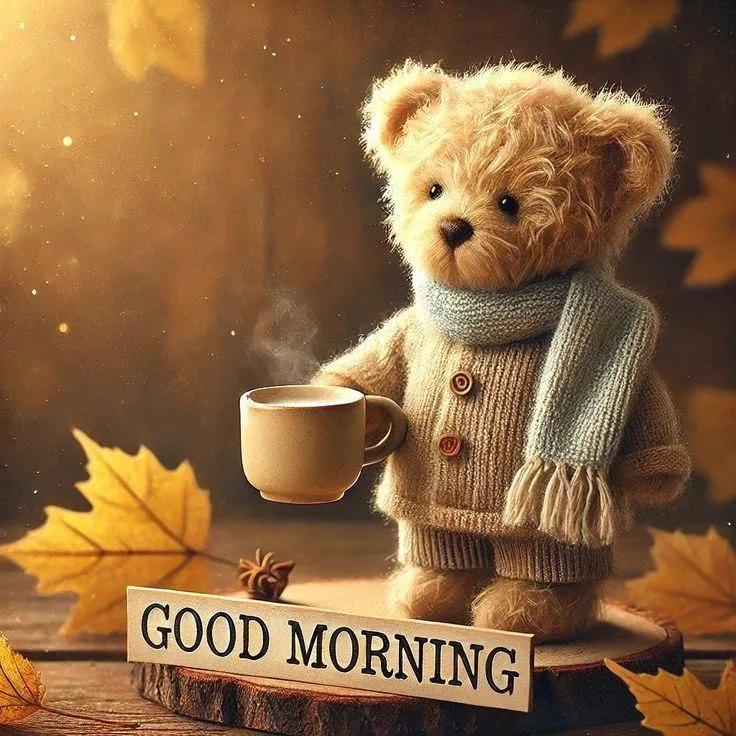 Good Morning Message with Teddy Bear and Soft Light