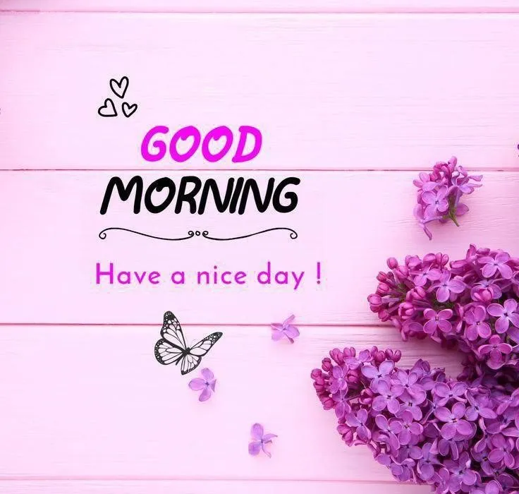 Good Morning Pink Background with Flowers and Butterfly