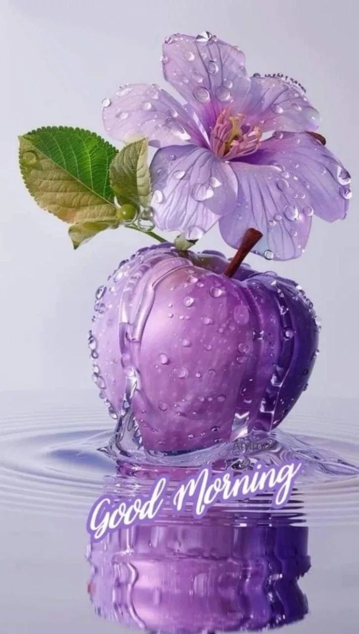 Good Morning Purple Flowers and Tea on Wooden Table