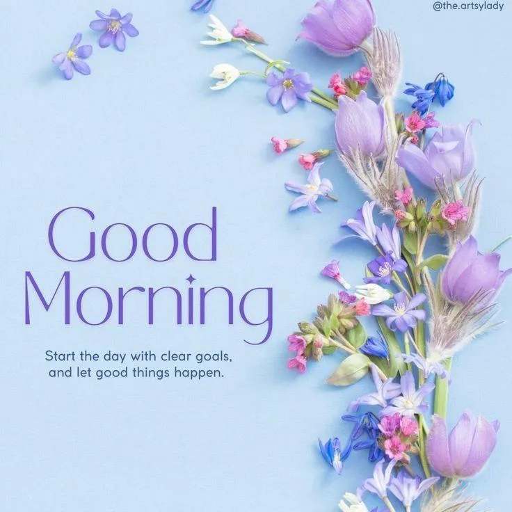Good Morning Purple Lavender Flowers with Positive Text