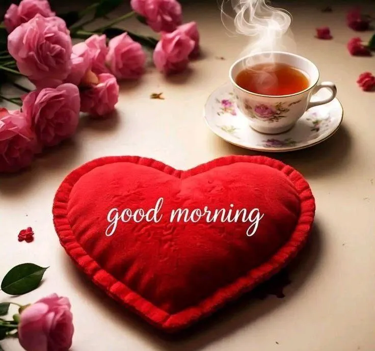 Good Morning Red Berries and Cup with Soft Cozy Background