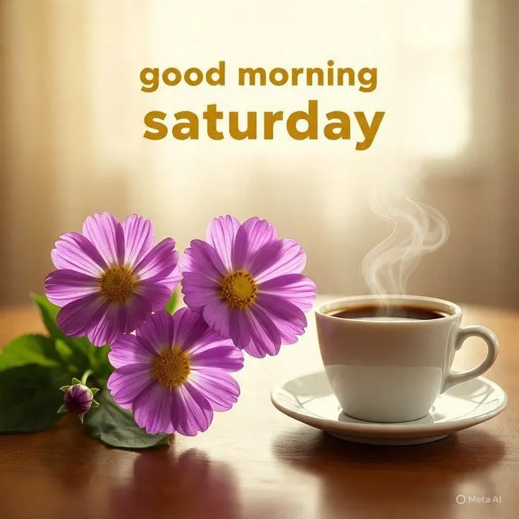 Good Morning Saturday Message with Coffee and Flower