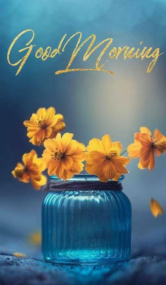 Good Morning Sunflowers in Blue Vase Free Hd Wallpaper