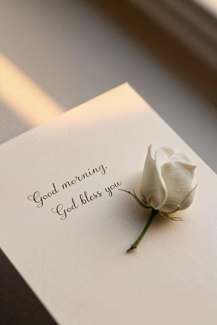 Good Morning White Flower and Handwritten Note Image