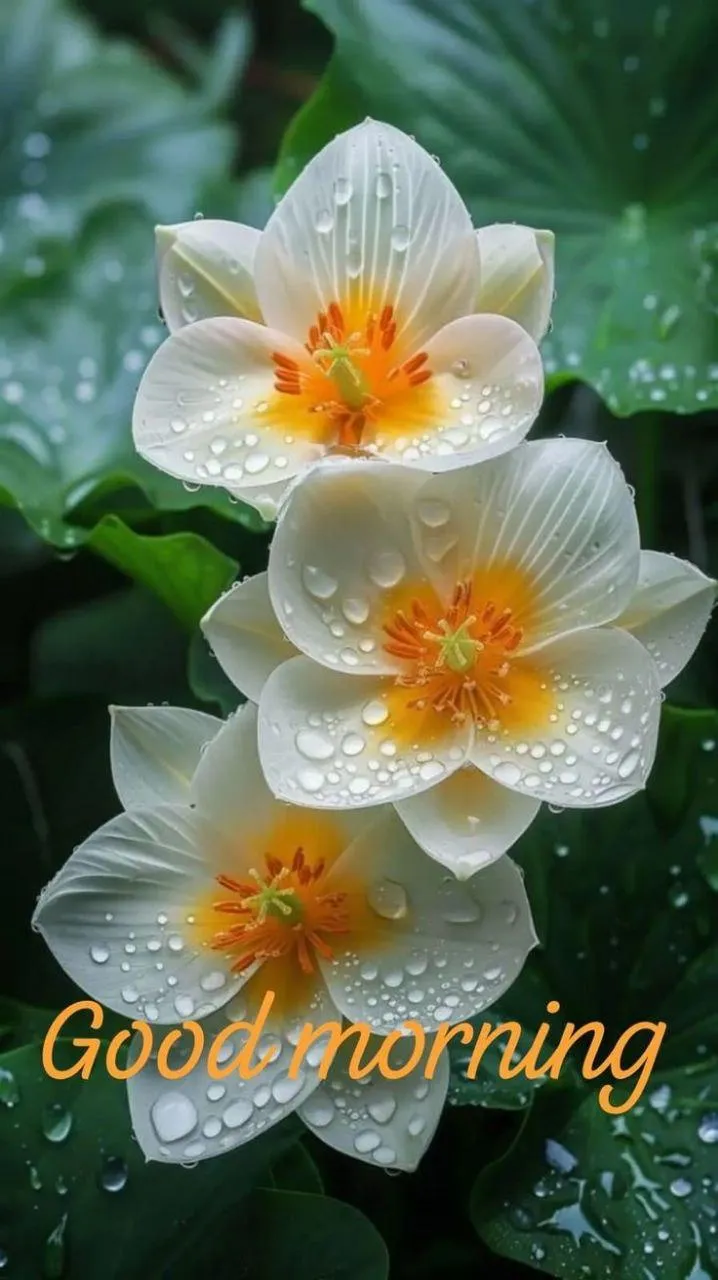Good Morning White Flowers with Dark Green Background