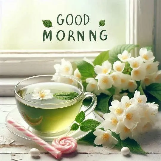 Good Morning White Flowers with Tea Cup and Peaceful Mood