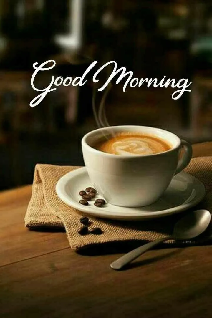 Good Morning with Coffee and Text on Dark Background