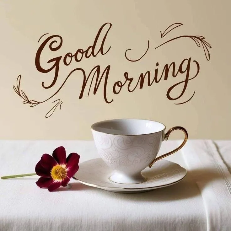 Good Morning with Coffee Cup and Simple Handwritten Text