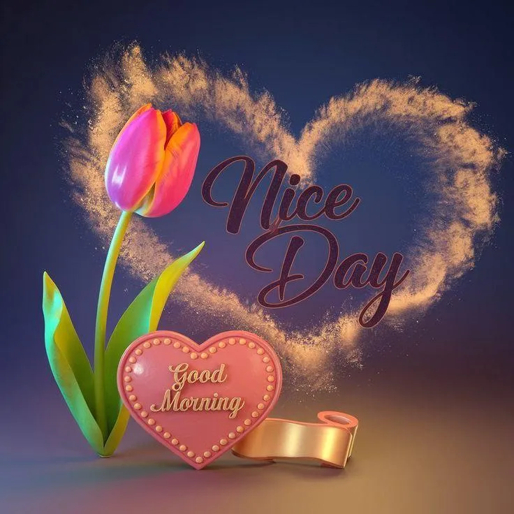 Good Morning with Colorful Flowers and Heart Shape