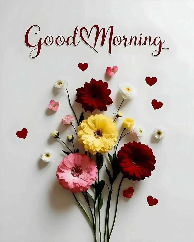 Good Morning with Colorful Flowers and Text in Classic Font