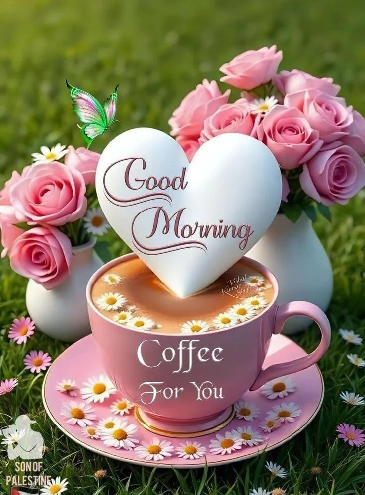 Good Morning with Cup and Pink Flower in Delicate Arrangement