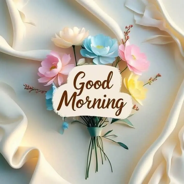 Good Morning with Flowers and Elegant Script in Soft Light