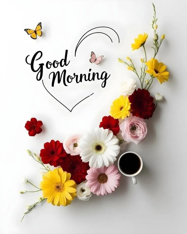 Good Morning with Flowers and Warm Yellow Light Image