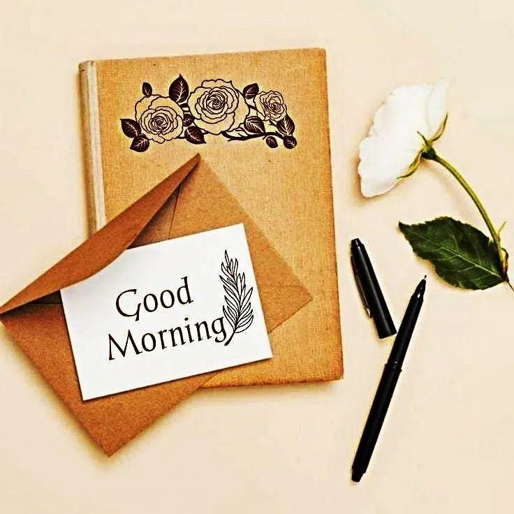 Good Morning with Note and Flower Free Hd Wallpaper