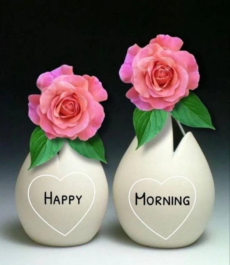 Good Morning with Pink Roses in White Vase Wallpaper