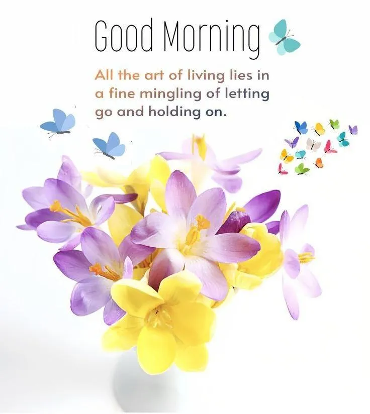 Good Morning with Purple and Yellow Flowers Wallpaper