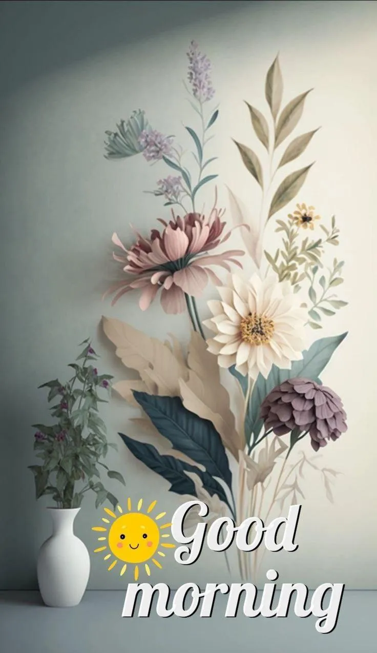 Good Morning with Yellow Flower and Grey Background