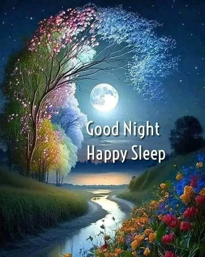 Good Night and Happy Sleep with Moon and Stars Image