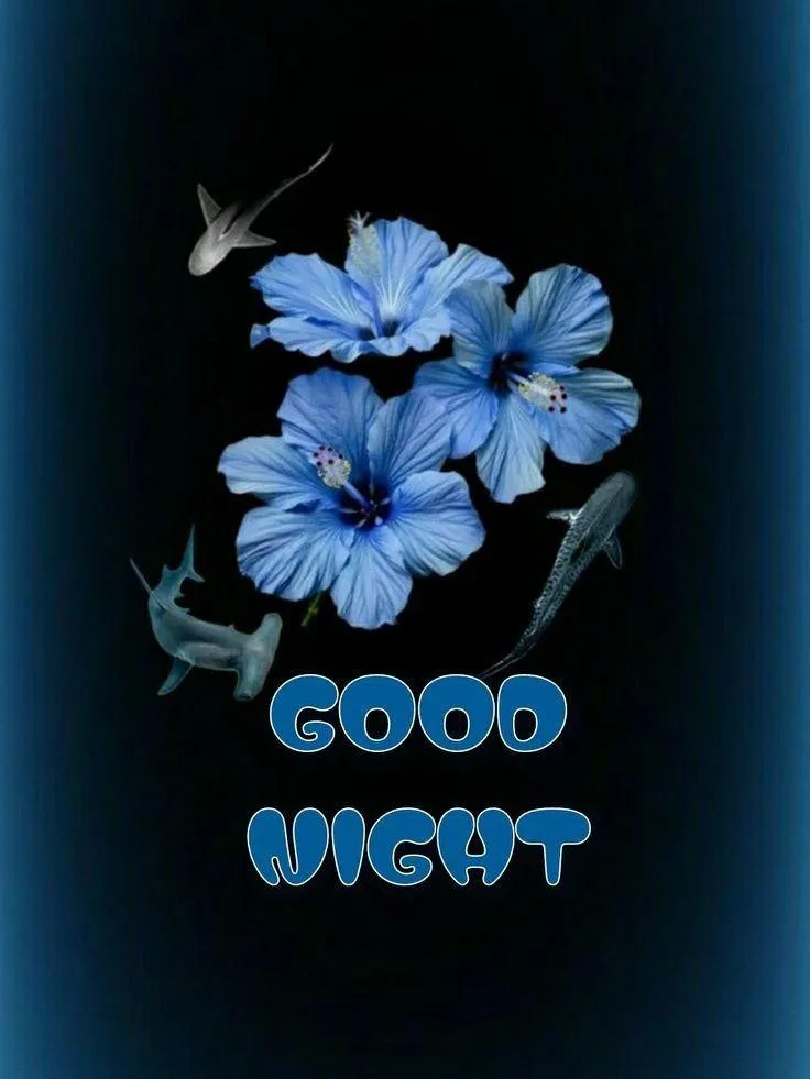 Good Night Blue Flowers on Dark Background with Soft Glow