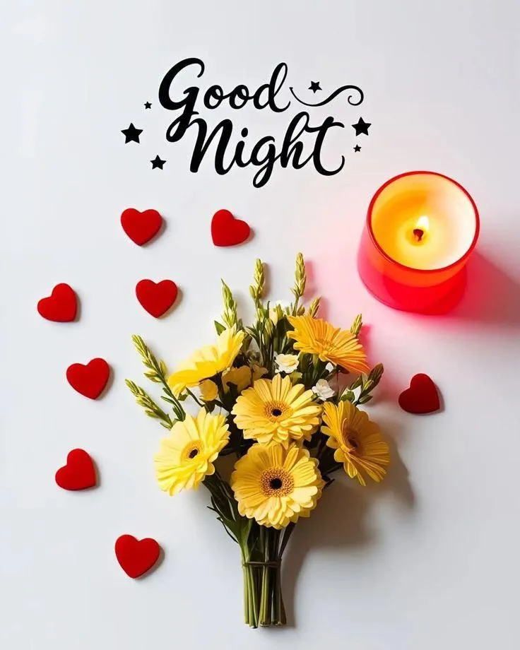 Good Night Bouquet with Candle and Heart Shaped Lights