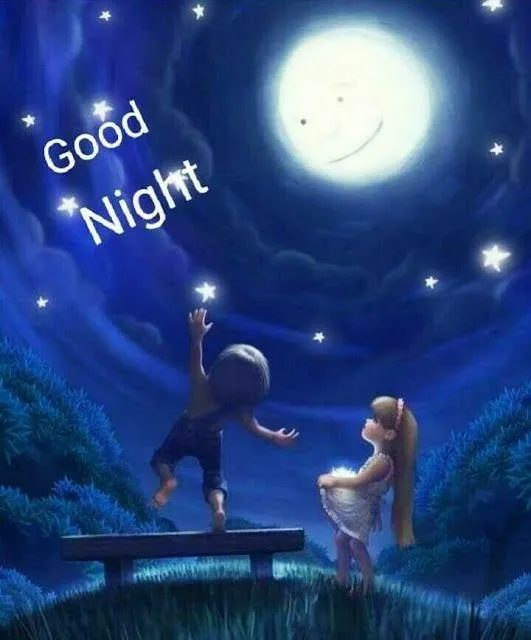 Good Night Boy and Girl Sitting Under Starry Skywallpaper