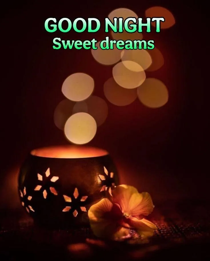 Good Night Candles and Fairy Lights on Dark Background