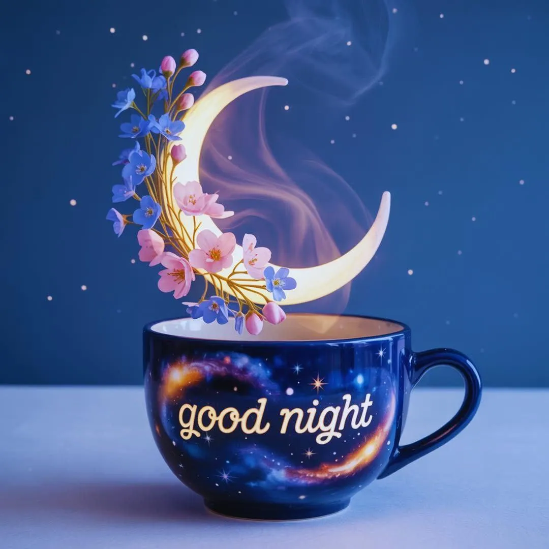 Good Night Coffee Mug with Moon and Stars Wallpaper