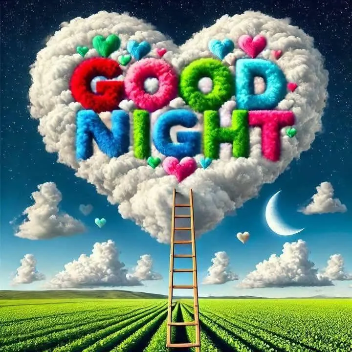 Good Night Greeting with Colorful Letters and Sky Image