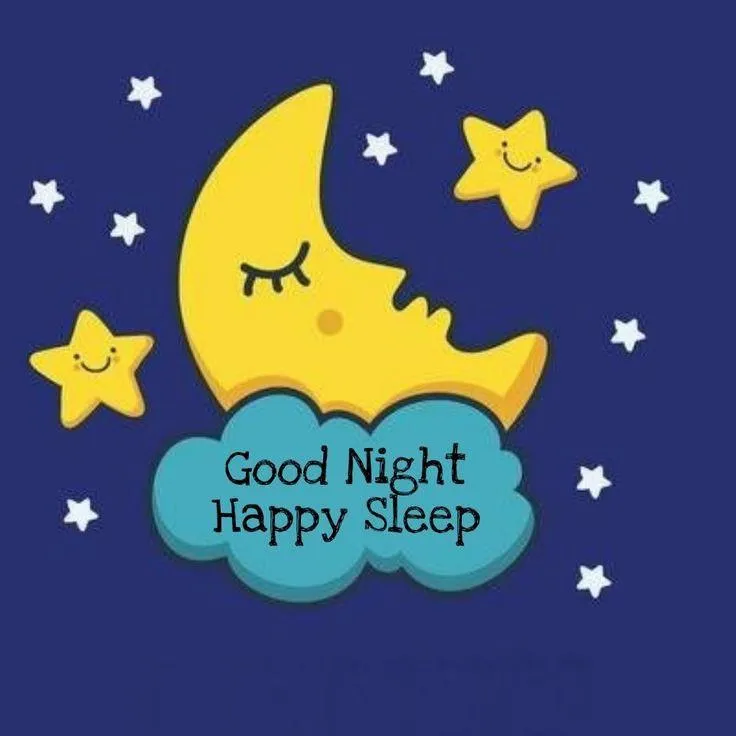 Good Night Happy Sleep Cartoon with Moon and Stars