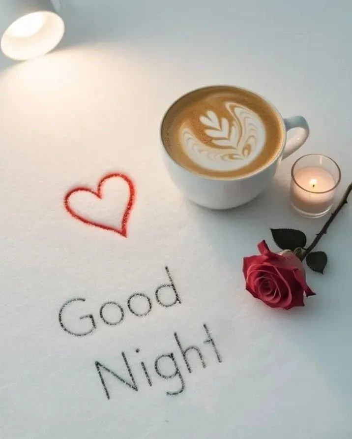 Good Night Heart Shape on Cup with Coffee and Love