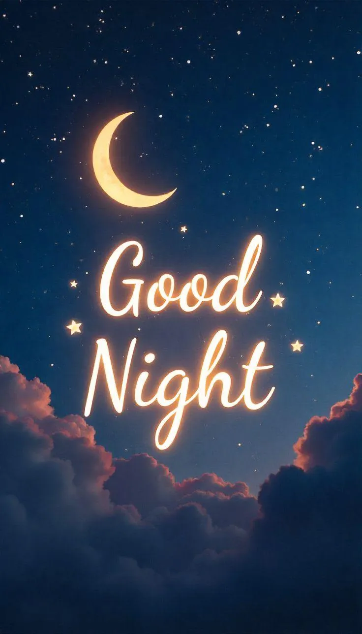 Good Night Message on Blurred Lights Soft Blue Tone