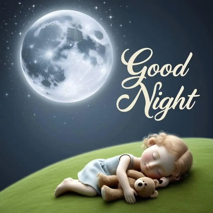 Good Night Message with Sleeping Baby and Moonlight